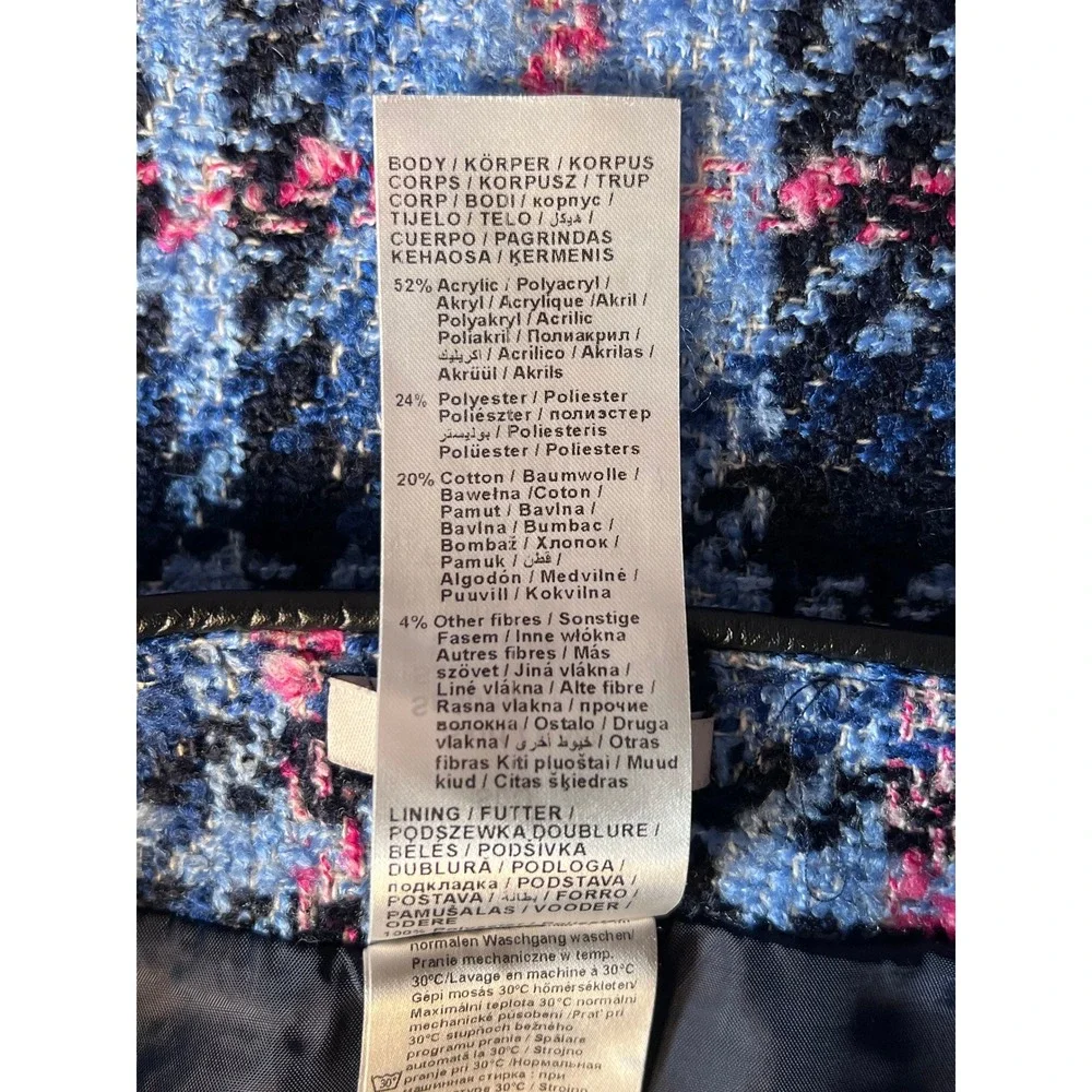 Orsay Tweed Plaid Mini Skirt Blue Pink Black Faux Leather Trim Size EUR 36 US 4 - Picture 3 of 9